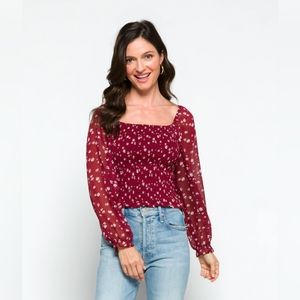 Burgundy Floral Blouse Lush Reyna Smocked Blouse